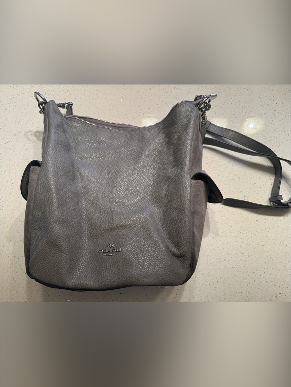 Coach Pebbled Leather Hobo Bag in Gray